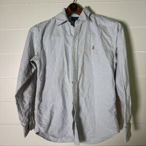 Ralph Lauren Kids Long Sleeve Button Down Blue & White Stripe Sz 16